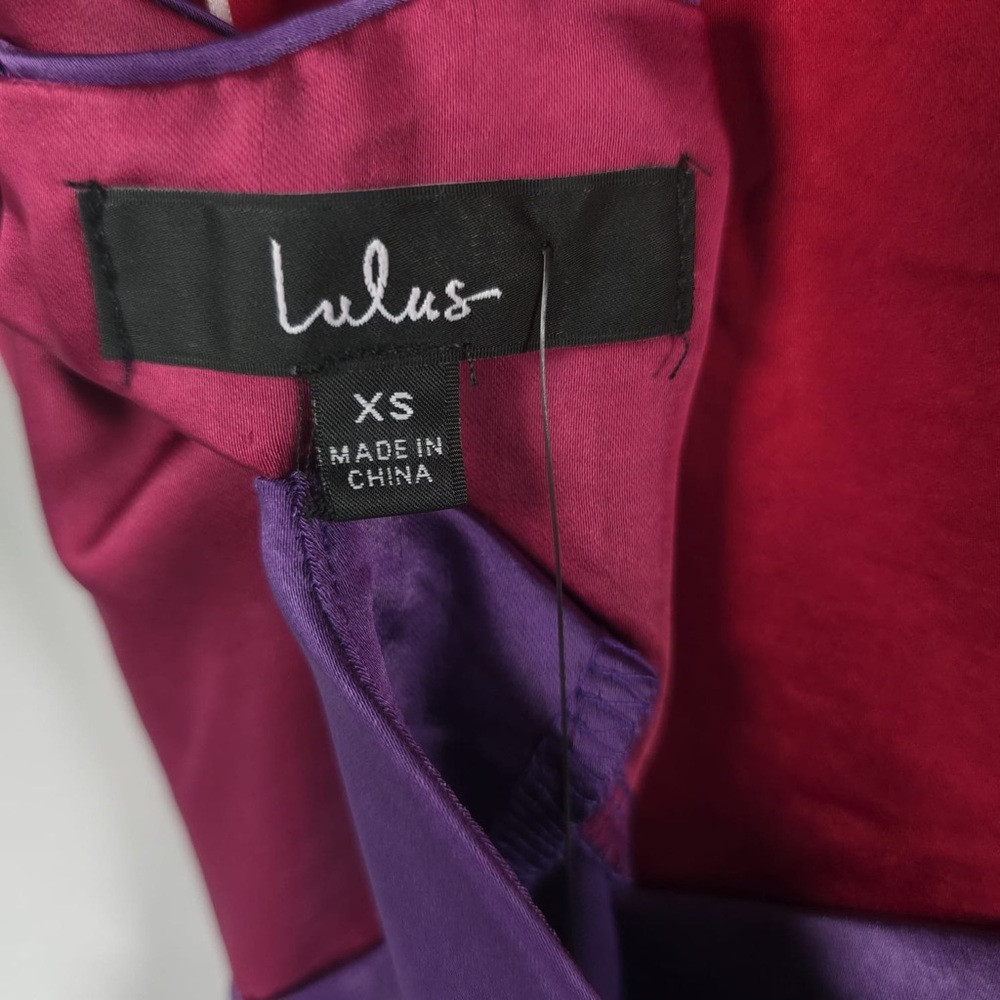 NWT Lulus Chic Combo Purple Color Block Satin Twist-Front Midi Dress D2936 Sz XS - Picture 6 of 14